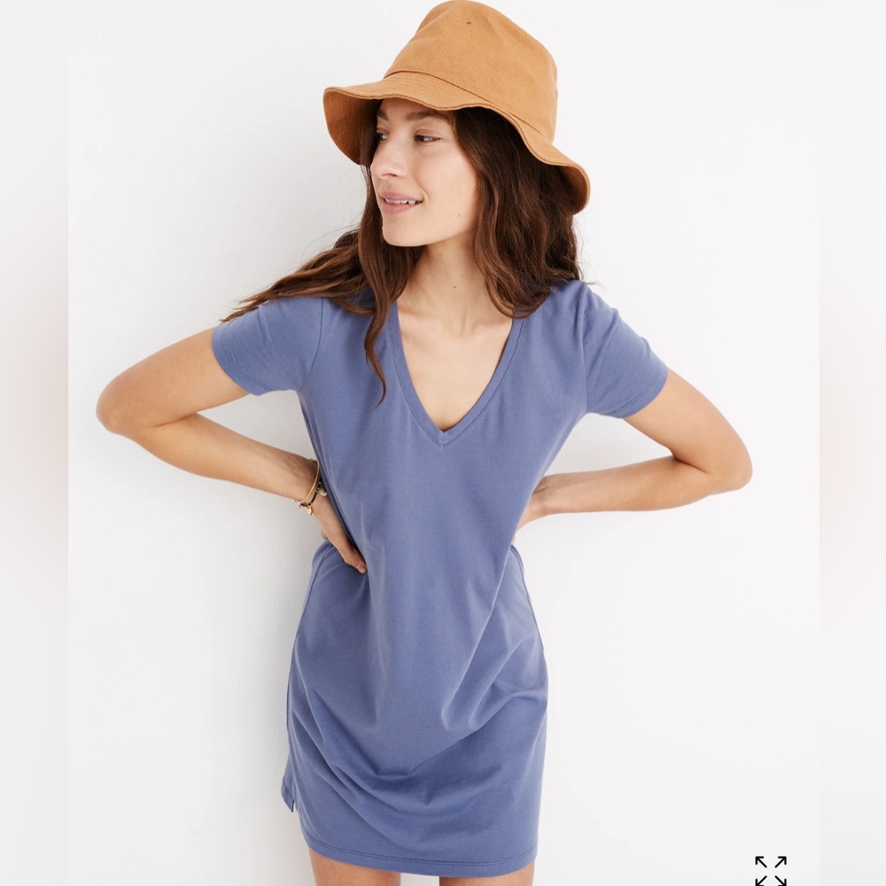 Madewell Northside Vintage V-Neck Tee Dress Navy and White Stripe